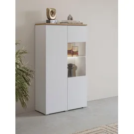 INOSIGN Vitrine "Modo, Breite 80 cm, moderner griffloser Vitrineschrank", weiß (weiß, eiche mauvella, weiß), B:80cm H:140cm T:34,5cm, FSC-zertifizierter Holzwerkstoff, Glas, Melamin, Metall, Schränke, Vitrine, mit viel Stauraum, Einlegeböden verstellbar, Glastür