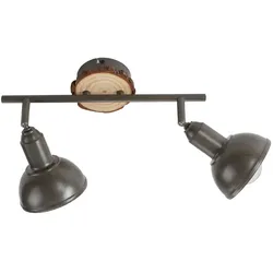 LED Deckenleuchte 2-flammig Metall Holz-natur grau Spots schwenkbar