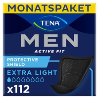 TENA MEN Protective Shield Extra Light - 112 Einlagen im Monatspaket (8 x 14), einzeln verpackt - extra dünne Hygieneeinlagen für Männer bei sehr leichtem Harnverlust - Schwarz