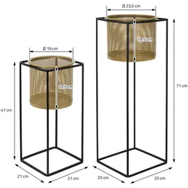 ML-Design Blumenständer 2er Set 21 x 21 cm und 25 x 25 cm Schwarz-Gold