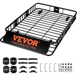 VEVOR Dachgepäckträger Korb Auto Dachkorb Universal 1630 x 990 x 152 mm, Dachgepäckträger Wanne 90 kg Tragfähigkeit Relingträger Fracht Gepäckablage Schwarz für Camping, Grillen, Autoreisen