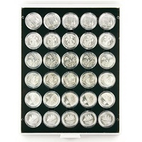 Münzbox Carbo mit 30 runden Vertiefungen für Münzkapseln mit Außen-Ø39,5 mm, z.B. für deutsche 20 Euro-/10 Euro-Silbermünzen in LINDNER Münzkapseln