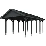 SKANHOLZ Skan Holz Wallgau - Satteldach Einzelcarport Breite 430 cm Gr. 2 - 430 x 750 cm Dachschalung mit Dachschindeln (schwarz) schiefergrau Holzcarport