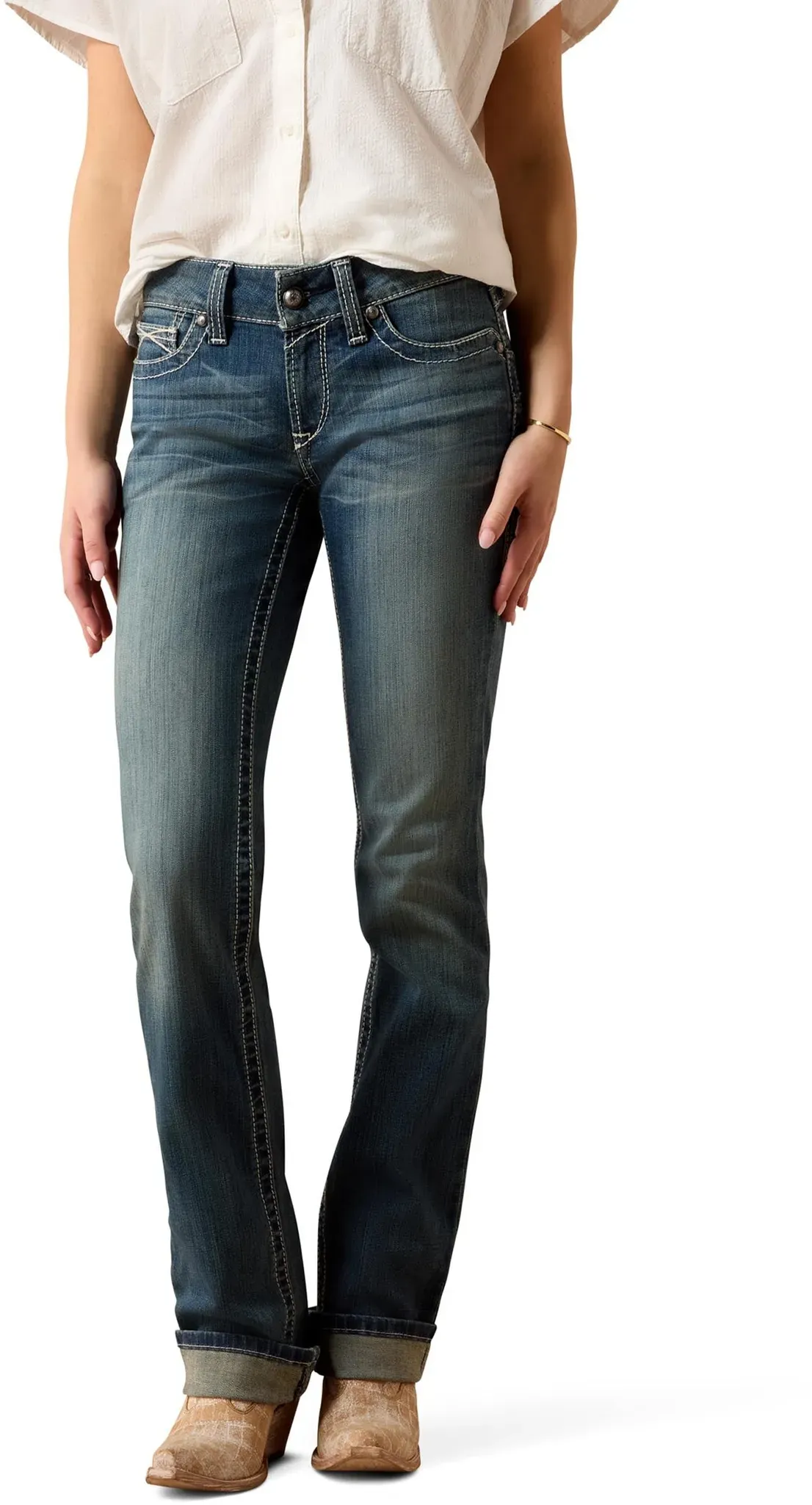 Ariat R.E.A.L. Mid Rise Stretch Icon Stackable Damen Jeans mit geradem Bein
