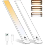 inaepeak Unter-Schrank-Licht, 2er-Pack mit 126 LED Bewegungssensor Schrankbeleuchtung, 3 Farbmodi durch Handbewegung aktiviert (3000-6000K),dimmbar, wiederaufladbare LED Schrankleuchte(Weiß)