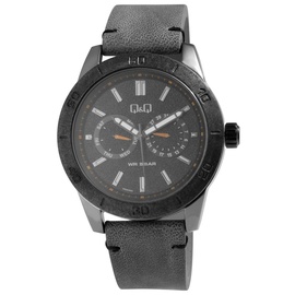 Q&Q by Citizen Design Herren Armband Uhr Grau Leder Imitat Analog Datum