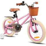 HILAND Ins Star 14 Zoll Kinderfahrrad für Mädchen Jungen 3 4 5 6 Jahre mit Stützräder, Korb, Handbremse und Rücktrittbremse, Rosa