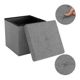 Intirilife Faltbare Sitzhocker 30x30x30 cm in FELS GRAU - Sitzwürfel mit Stauraum und Deckel aus Stoff mit Mulden - Sitzcube Fußablage Aufbewahrungs