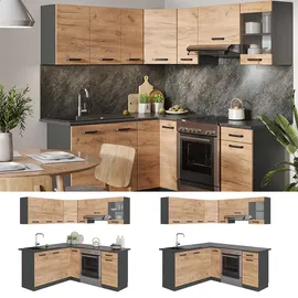 Vicco Winkelküche L-Form 187 x 60 cm Goldkraft Eiche/Anthrazit