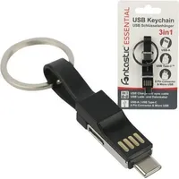 D-Parts Schlüsselanhänger, Mini Lade- und Datenkabel schwarz Type-C, 8-PIN, Micro-USB auf USB-A, 13CM