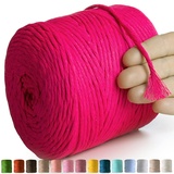 MeriWoolArt® Makramee Garn Neon Rosa - Makramee Garn 4mm farbig 225m - Super weiches Baumwollgarn, einfach gedrehte Makramee Schnur für Makramee Wandbehang, Blumenampel, Vorhang und Mehr DIY Deco