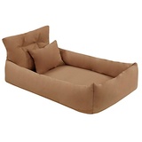 Juelle Orthopädisches Hundebett Kunstleder Hundesofa mit Orthopädischer Matratze für Große Hunde Abnehmbarer Bezug, Maschinenwaschbar, Hugo L-XXL (130x100cm, Beige)