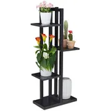 Relaxdays Blumenregal Metall, 4-stufige Indoor Blumentreppe, Holzoptik, HBT: 93 x 42,5 x 22,5 cm, Pflanzenregal, schwarz