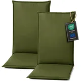 Pillows24 - Hochlehner Auflagen 2er Set - 120x50cm – 8cm Dick - Premium-Material 200gsm, UV- & Wasserabweisend | Sitzauflagen Hochlehner | Gartenstuhlauflagen für Gartenmöbel | Dunkelgrün