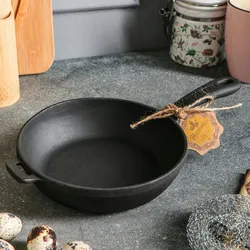 MAYSTERNYA Bratpfanne aus Gusseisen – ø 22 x 4 cm – Gusseisenpfanne für alle Wärmequellen – Metallgriff – PFAS-frei – Schwarz