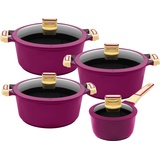 King Gourmet Topf-Set 8-tlg. 3 x Kochtopf + Stieltopf aubergine