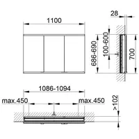 Keuco Spiegelschrank Royal Modular 2.0 1100x700x120mm, o. Steckd., WE,