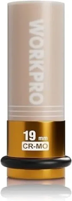 WORKPRO Reifen-Schutz-Steckdose 1/2-Zoll, Dr., 19 mm, gelb, mit Gummiring