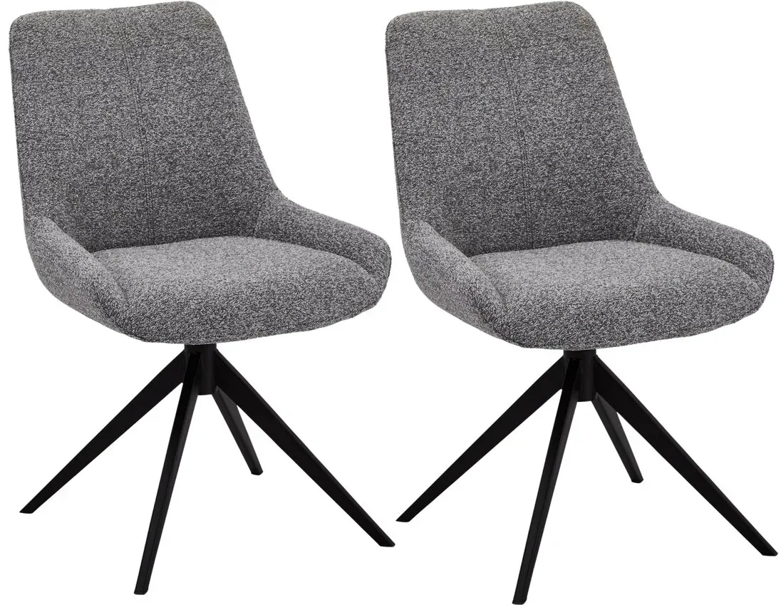 Esszimmerstuhl Anele 2er- Set aus Boucle-Stoff - mit Dreh-Rückstellfunktion, Grau