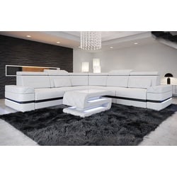 Sofa Dreams Ecksofa Couch Sofa Leder Positano L Form Ledersofa, mit LED, mit Stauraum, Designersofa schwarz|weiß