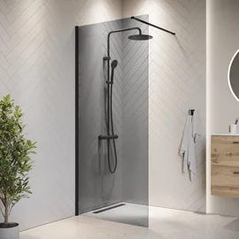Badplaats Duschwand Rizani 70 x 200cm Glas Duschabtrennung Schwarz - Walk-In Dusche Nano Duschtrennwand