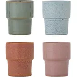 Bloomingville Stapelbarer Steingut Becher Ewan 4er-Set, Ø 7,5xH9 cm, rosa/rot