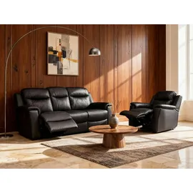 vente-unique Couch Leder 3-Sitzer Schwarz