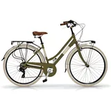 Airbici 605AL Damenfahrrad Citybike 28 Zoll Olive Grün | Fahrrad Damen Retro Cityräder City Bike | 6 Gänge, Aluminiumrahmen, Schutzblech, LED-Licht und Gepäckträger City-Bike Damen (Grün)