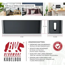 BEARWARE Kabelbox, Kabel Box mit Gummifüßen - Kabelmanagement / dezente Optik / Ladebox