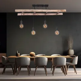 GLOBO Retro Pendelleuchte Holzleuchte Vintage Hängelampe Holz Hängeleuchte im Leiter Design Holz Deckenlampe , 4x E27, Lxbxh 115x30x80 cm