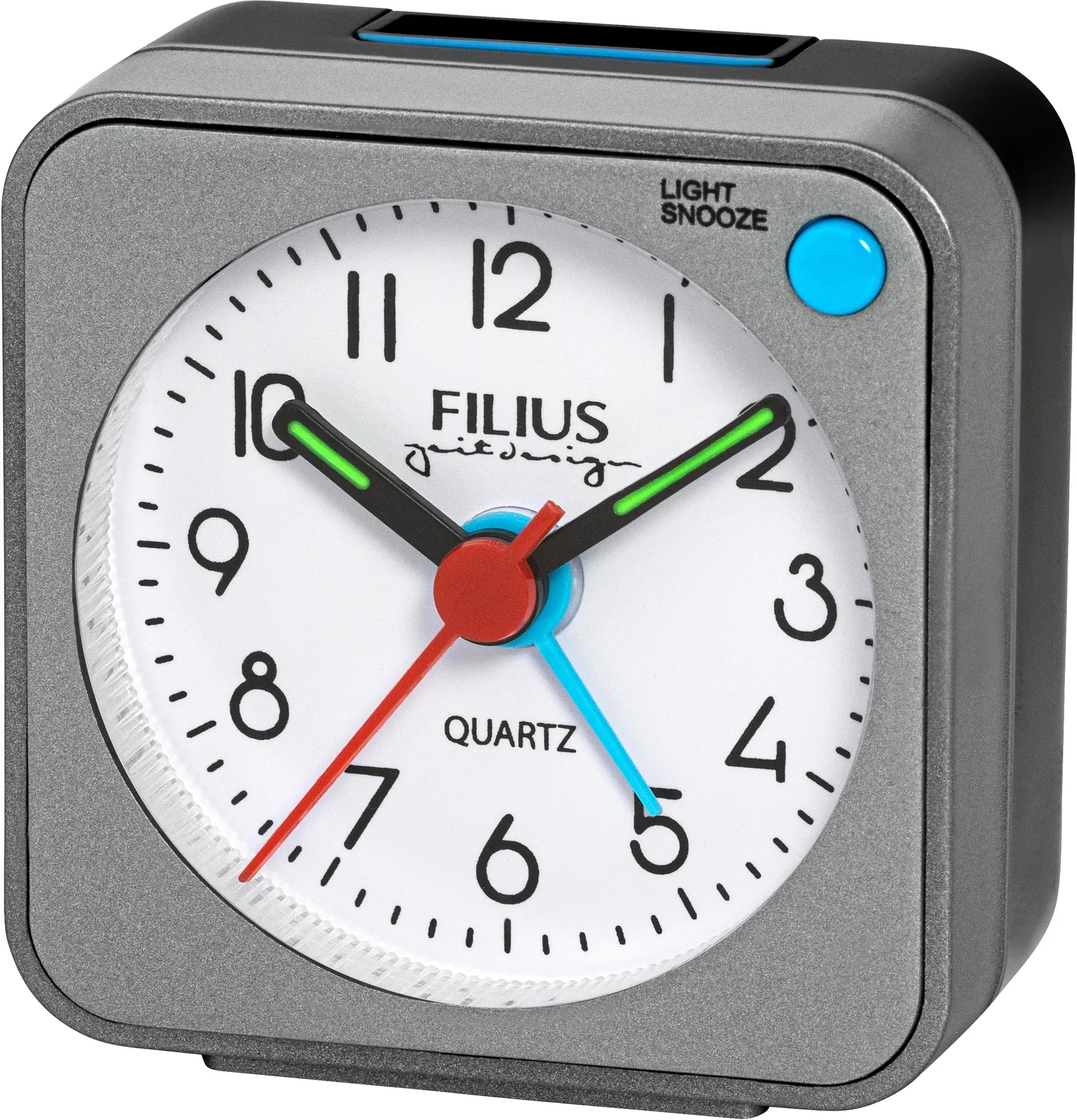 Quarzwecker FILIUS ZEITDESIGN, grau, Wecker, Wecker, Reisewecker, Schlafzimmer, Leuchtzeiger,schleichende Sekunde
