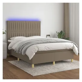 vidaXL Boxspringbett mit Matratze & LED Taupe 140x200 cm Stoff