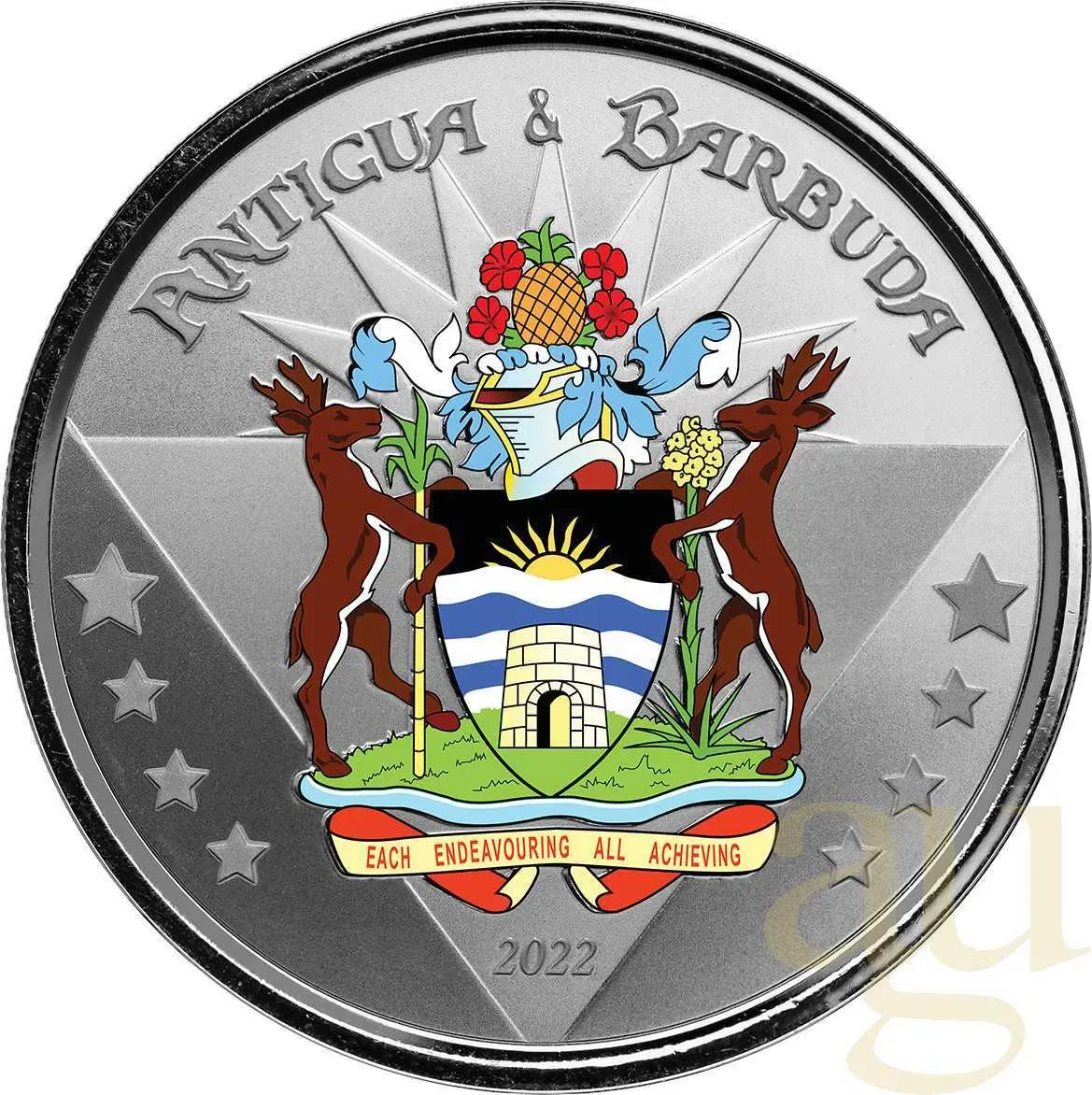 1 Unze Silbermünze EC8 Antigua & Barbuda - Coat of Arms 2022 - coloriert
