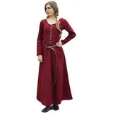 Battle-Merchant Mittelalter Kleid mit Schnürung für Damen Cotehardie AVA - Langarm - Baumwolle - Mittelalterkleid - Wikinger - LARP - Kostüm, Weinrot, Gr. XXL