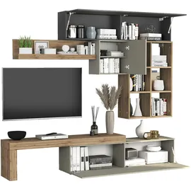 OTTO home Wohnwand OTTO HOME "Chronos Wohnwand, Medienwand, 5-er set", grau (anthrazit, taube, eiche wotan), B:270cm, Holzwerkstoff, Kastenmöbel-Sets, Wohnwand, ca. 270 cm mit Hängeschränke, Würfel, Regal, Lowboard, Made in Italy