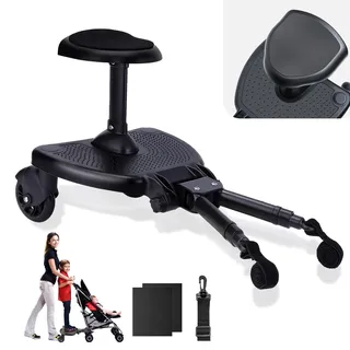Vihir Kinderwagen Board mit Sitz, Buggy Board Universal, Kiddy Board für 99% Kinderwagen mit Höheren, Breiteren und Bequemeren Sitzen, Kinderwagen Zubehör Für Kinder Von 2-6 Jahren (25 Kg)