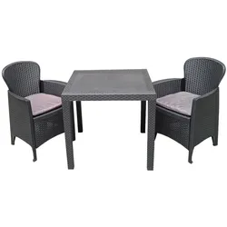 Gartenmöbel Gartentisch Gartenstuhl 3tlg Kunststoff Schwarz Sessel Balkon