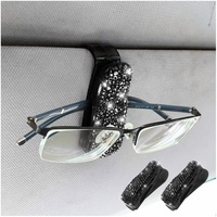 CGEAMDY Brillenhalter für Auto, 2 Stück Brillenhalter für Auto aus Strass, Clips für Sonnenblende für Auto, Sonnenblende für Brillen, Karten (schwarz)