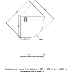 Hoesch Viertelkreis-Duschwanne MUNA 900x900x30mm weiß