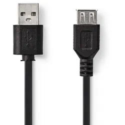 Nedis USB 2.0-Verlängerungskabel A-Stecker - USB-A-Buchse 480 Mbps | Vernickelt | 2.00 m | Rund | PVC | Schwarz | Label