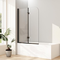 Boromal Duschwand für Badewanne 100x140cm 2-teilig faltbar Badewannenaufsatz Badewannenfaltwand Duschwand Faltwand Duschabtrennung für Badewanne mit 6mm NANO Sicherheitsglas, Matt Schwarz