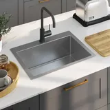 vidaXL Handgemachte Einbauspüle Edelstahl - Silber