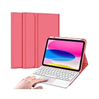 Fintie Tastatur Hülle für iPad 10. Generation 2022, iPad 10 Generation Hülle mit magnetisch Abnehmbarer Deutscher Tastatur und Touchpad Keyboard mit QWERTZ Layout, Pink