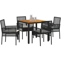 vidaXL 5-teiliges Garten-Essgruppen-Set mit Kissen in Schwarz aus Poly-Rattan
