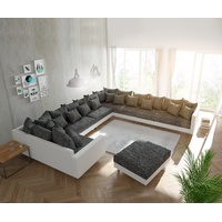 DeLife Wohnlandschaft Clovis XXL Weiss Schwarz mit Hocker und Armlehne Ottomane Rechts Design Wohnlandschaften, Couch Loft, Modulsofa, modular