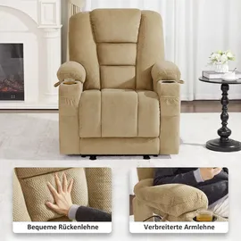 MCombo Relaxsessel 7008 Stoff 90 x 105 x 94 cm Beige mit Liegefunktion, elektrisch, Massage- und Wärmefunktion