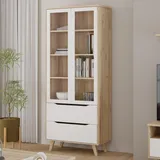 Forte VANKKA Stauraumvitrine« B/H/T 84,7/201,5/41,7 cm 2 Glastüre, Grifflos, zeitloses Design, 2 Schubkästen