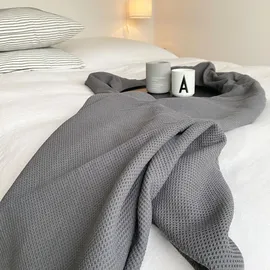 ZOLLNER Waffelpique Decke, 150x200 cm, Baumwolle, atmungsaktiv, grau