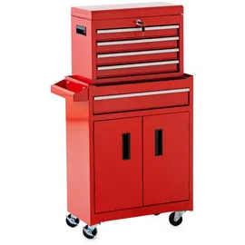 HC Tools 2 in 1 Werkstattwagen 5 Schubladen 50 cm, rot