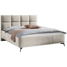 Mirjan24 Polsterbett Genua, Bett mit Bettkasten, Polsterkopfteil, Gasdruckfeder und Metallfüße (Farbe: Fresh 01, Größe: 140x200 cm, - Beige